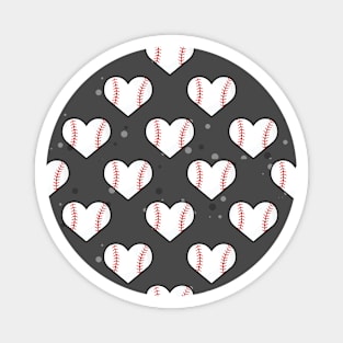 Baseball Ball Texture In Heart Shape - Seamless Pattern on Black Background Magnet